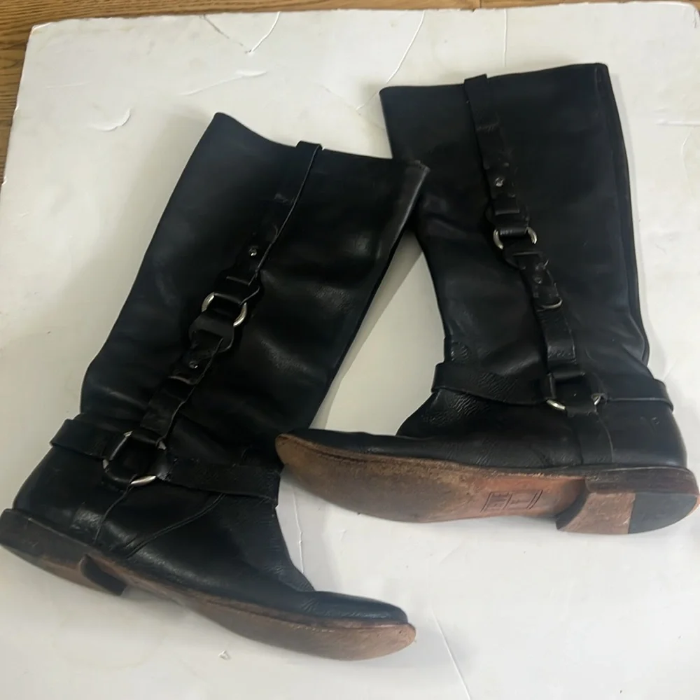 FRYE PAIGE LOOP HARNESS LEATHER BIKER WESTERN RIDING‎ BOOTS SUZE 9B 77540